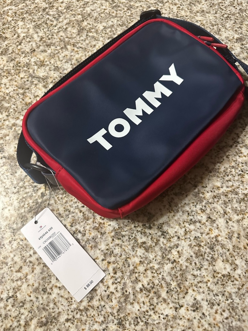 Tommy Hilfiger Navy and Red Crossbody Belt Bag with White Logo